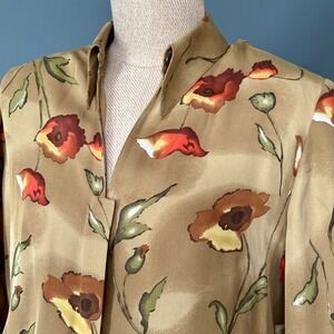 Women's Carlisle Silk Blouse & Scarf | Size 8 | Brown Autumn 1980s Vintage Set